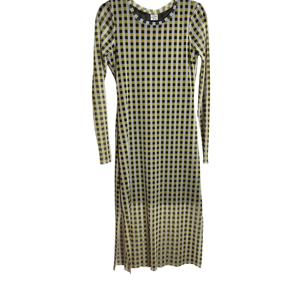 BAUM UND PFERDGARTEN EUC Jada Mesh Dress Yellow Black Checkered Gingham Midi M